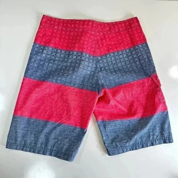 Hurley Red Blue Striped Men's Board Shorts Size 32 Swim Trunks Pocket Unlined - Picture 10 of 10